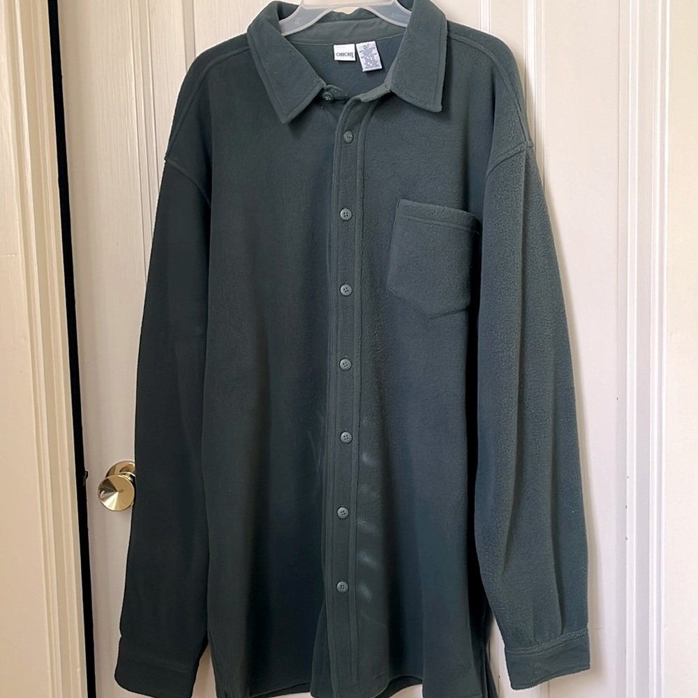 Green Fleece Shirt Casual Button Down Shirt Long Sleeve Size XLT
